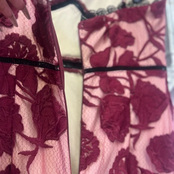 Lulu's Burgundy & Nude Floral Lace Midi Dress - Picture 5 of 6